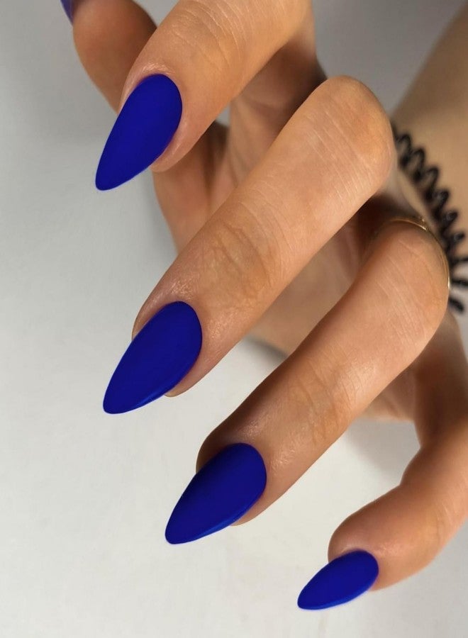 KXAMELIE Matte Royal Blue Press on Nails Almond Shaped Medium Almond Nails Press on Neutral Acrylic Nails Reusable Fake Nails for Women Glue on Nails Medium Length Stiletto False Nails Gel Artificial Nails - Image 2
